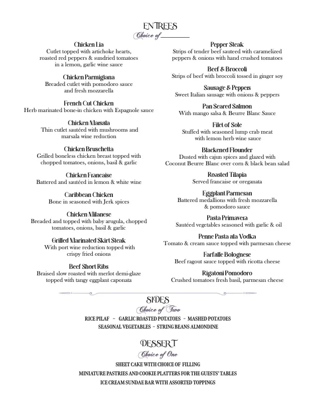 Coral House Buffet Menu