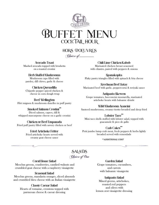 Coral House Buffet Menu