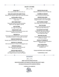 Coral House Traditions Menu